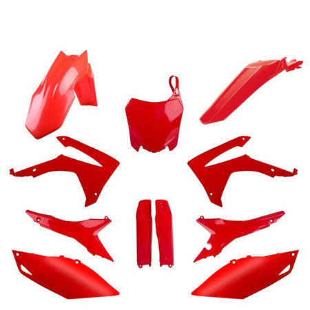 POLISPORT KOMPLET PLASTIKÓW (FULL KIT) HONDA CRF 250R '14-'17; CRF 450R '13-'16 W ZESTAWIE TABLICA PRZEDNIA (8659400001) I OSŁONY AMORTYZARORÓW (8351700003) KOLOR CZERWONY