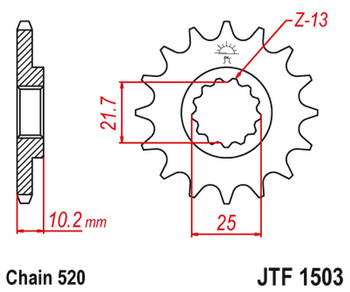 JT ZĘBATKA PRZEDNIA 2061 13 KAWASAKI KSF 250 '87-'04, KEF 300 '95-'03 (206113JT) (ŁAŃC. 520)