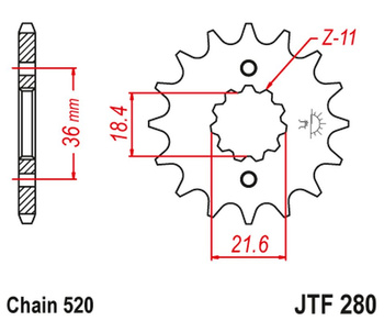 JT ZĘBATKA PRZEDNIA 2506 13 HONDA XL 250 S/M/N (MD26,MD31), AX 1 (250613JT) (ŁAŃC. 520)
