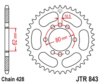JT ZĘBATKA TYLNA 843 47 YAMAHA DT 80LC '83-84 (-1), DT 125LC (-2), SR 125 '80-'94 (-2) (84347JT) (ŁAŃC. 428)