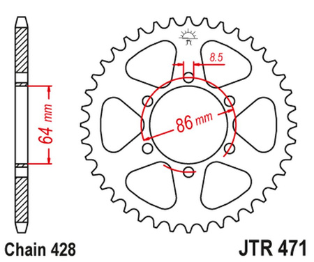 JT ZĘBATKA TYLNA 471 45 KAWASAKI KE 125 '76-87', KE 175 '76-78' (47145JT) (ŁAŃC.428) NA ZAMÓWIENIE