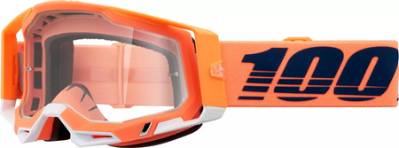 WYPRZEDAŻ 100 PROCENT GOGLE MODEL RACECRAFT 2 CORAL - CLEAR LENS - KOLOR POMARAŃCZOWY/CZARNY/BIAŁY SZYBKA PRZEŹROCZYSTA
