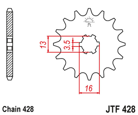JT ZĘBATKA PRZEDNIA 428 16 SUZUKI DR-Z 50 '19-21', DR-Z 70 '08-18', DS/JR/RM/RG/GT/TS 80 '77-03' (42816JT) (ŁAŃC. 428)