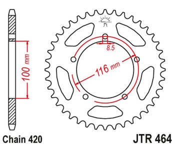 JT ZĘBATKA TYLNA 464 44 KAWASAKI KX 60 '83-03', KX 80 '83-85' (46444JT) (ŁAŃC.420)
