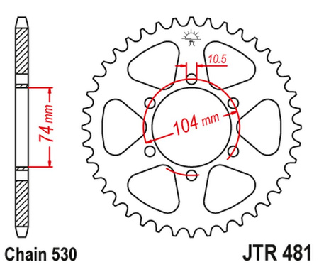 JT ZĘBATKA TYLNA 481 40 KAWASAKI Z 400/550 '80-83', Z 650 '79', KH 500 '72-75' (48140JT) (ŁAŃC.530)