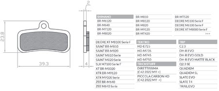 BRENTA BIKE KLOCKI HAMULCOWE ROWEROWE SINTER SPIEKANE METALICZNE MTB / SZOSA / ELEKTRYK PASUJE DO SHIMANO XTR BR-M9120, XT BR-M8020, SAINT BR-M820, SAINT BR-M810, ZEE BR-M640, BR-MT520, TEKTRO HD-M750