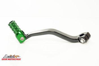 ACCEL DŹWIGNIA ZMIANY BIEGÓW KAWASAKI KX 60 '85-'02, KX 80/85 '91-'18 ALUMINIOWA KOLOR CZARNY, KOŃCÓWKA ZIELONA