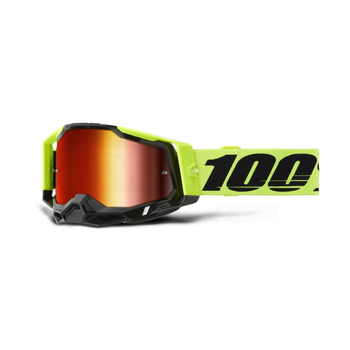WYPRZEDAŻ 100 PROCENT GOGLE MODEL RACECRAFT 2 NEON YELLOW - MIRROR RED LENS - KOLOR ŻÓŁTY FLUO/CZARNY SZYBKA CZERWONE LUSTRO STARY KOD(50121-251-04)
