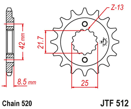 JT ZĘBATKA PRZEDNIA 525 14 KAWASAKI ZXR 400, KLE 500 '91-'96 (-1), GPZ 500S (-1) (52514JT) (ŁAŃC. 520)