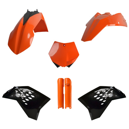 POLISPORT KOMPLET PLASTIKÓW (FULL KIT) KTM SX/SX-F/XC-F '07-'10 W ZESTAWIE TABLICA PRZEDNIA (8664400001) I OSŁONY AMORTYZATORÓW (8399000002) KOLOR POMARAŃCZOWY