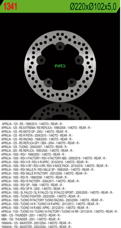 NG TARCZA HAMULCOWA TYŁ APRILIA RS 125, TUONO 1000, RSV 1000 (220X102X5 5 OTWORÓW)