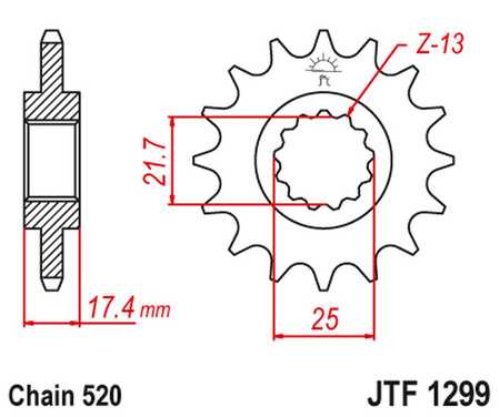 JT ZĘBATKA PRZEDNIA HONDA CB 250 '96-07' VT/VTR 250 '98-17' (ŁAŃC. 520)