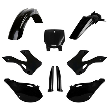 POLISPORT KOMPLET PLASTIKÓW (FULL KIT) KAWASAKI KX 125/250 '99-'02 W ZESTAWIE TABLICA PRZEDNIA (8677000002) I OSŁONY AMORTYZARORÓW (8395000003) KOLOR CZARNY