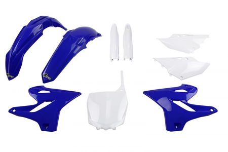 UFO KOMPLET PLASTIKÓW (FULL KIT) Z OSŁONAMI TELESKOPÓW (AMORTYZATORÓW) YAMAHA YZ 125 '15-'21, YZ 250 '15-'21 KOLOR OEM (NIEBIESKI/BIAŁY) (YA319E999)