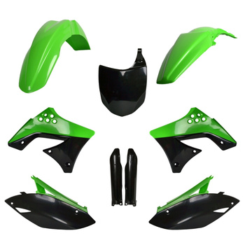 POLISPORT KOMPLET PLASTIKÓW (FULL KIT) KAWASAKI KX 250F '09-'12 W ZESTAWIE TABLICA PRZEDNIA (8660800002) I OSŁONY AMORTYZARORÓW (8398000001) KOLOR ZIELONY CZARNY OEM