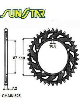 SUNSTAR ZĘBATKA TYLNA 828 49 SUZUKI GSF 400 BANDIT '89-96, GSF 650 BANDIT '07-15 (ŁAŃC. 525) (82849JT)