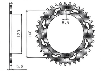 SUNSTAR ZĘBATKA TYLNA 491 44 KAWASAKI KLE 500 '91-07 (JTR487.44) (ŁAŃC. 520) (49144JT)
