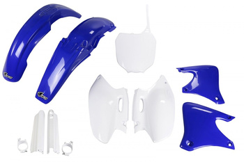 UFO KOMPLET PLASTIKÓW (FULL KIT) Z OSŁONAMI TELESKOPÓW (AMORTYZATORÓW) YAMAHA YZF 250 '01-'02 KOLOR OEM (BIAŁY/NIEBIESKI) (YA303E999)