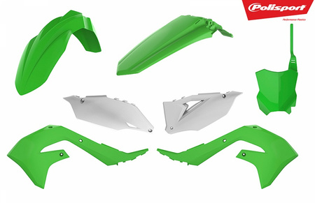 POLISPORT WYPRZEDAŻ KOMPLET PLASTIKÓW KAWASAKI KX 250F '21-'24; KX 450F '19-'23 W ZESTAWIE TABLICA PRZEDNIA (8665900002) KOLOR ZIELONO BIAŁY OEM