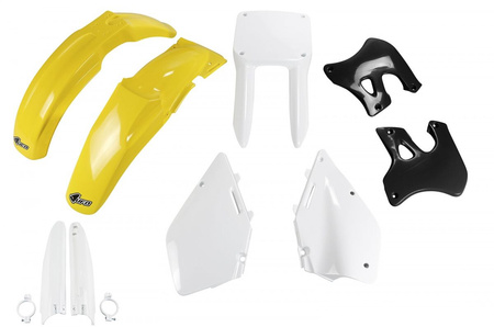 UFO KOMPLET PLASTIKÓW (FULL KIT) Z OSŁONAMI TELESKOPÓW (AMORTYZATORÓW) SUZUKI RM 125 '96-'98 KOLOR OEM (ZÓŁTY/BIAŁY/CZARNY) (SU393E999)