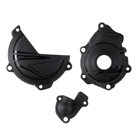 POLISPORT ZESTAW OSŁONA POKRYWY (DEKLA) ALTERNATORA ORAZ OSŁONA POKRYWY SPRZĘGŁA I OSŁONY POMPY WODY KTM SX-F 250/350 '23-'24; XC-F 250/350 '23-'23; HUSQVARNA FC 250/350 '23-'24; FX 350 '23-'24 KOLOR CZARNY