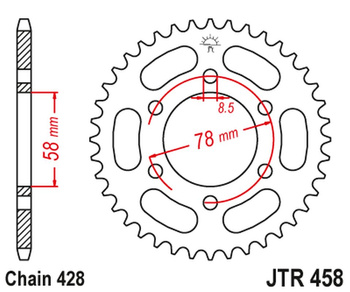 JT ZĘBATKA TYLNA 826 37 KAWASAKI KH 100 '93-94', KH 125 '83-94' (6 OTWOTÓW) (82637JT) (ŁAŃC.428)
