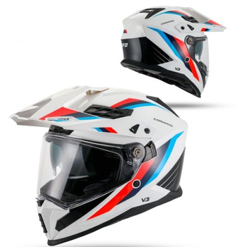UFO 2026/01 KASK COSMOS OFFROAD / DUAL / TOURER / CROSSOVER Z SZYBĄ, DASZKIEM I BLENDĄ PRZECIWSŁONECZNĄ KOLOR BIAŁY/CZERWONY ROZMIAR M ( ECE 22R06 ) - KOLEKCJA 2026