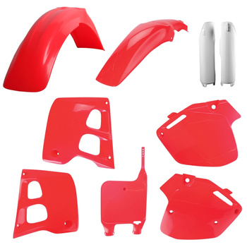 POLISPORT KOMPLET PLASTIKÓW (FULL KIT) HONDA CR 125 '91-'92; CR 250 '90-'91 W ZESTAWIE TABLICA PRZEDNIA (8680700002) I OSŁONY AMORTYZARORÓW (8394000001) KOLOR CZERWONY