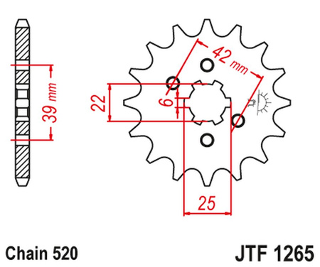 JT ZĘBATKA PRZEDNIA 265 14 HONDA XL 250S '78-'81, XL 250K '76-'77 (26514JT) (ŁAŃC. 520)