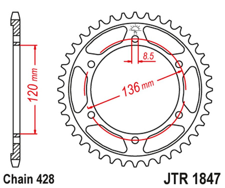 JT ZĘBATKA TYLNA 4324 55 YAMAHA TDR 125 '93-'99 (432455JT) (ŁAŃC. 428)