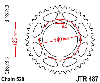 JT ZĘBATKA TYLNA 491 43 KAWASAKI KLR 650C '95-'03 (49143JTZBK) (ŁAŃC. 520) KOLOR CZARNY
