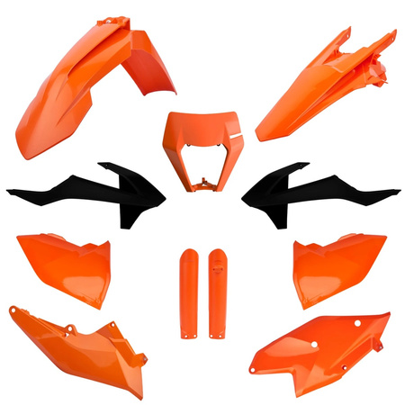POLISPORT KOMPLET PLASTIKÓW (FULL KIT) KTM EXC/EXC-F TPI '17-'19 W ZESTAWIE OSŁONA LAMPY (8666800006) I OSŁONY AMORTYZATORÓW (8398600001) KOLOR POMARAŃCZOWY OEM