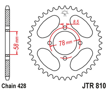 JT ZĘBATKA TYLNA 810 46 SUZUKI RG 80 GAMMA '86-87, TC 90 '71, KAWASAKI KH 125 '77-82, HYOSUNG GA 125 '99-01, GF 125 '98-03, CRUISE 125 '97-98 (81046JT) (ŁAŃC. 428)