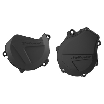 POLISPORT ZESTAW OSŁONA POKRYWY (DEKLA) ALTERNATORA ORAZ OSŁONA POKRYWY SPRZĘGŁA I OSŁONA POMPY WODY KTM EXC-F/XC-F 450/500 '17-'22; HUSQVARNA FE 450/501 '17-'22 KOLOR CZARNY (846700001+8460500001+8485000001)