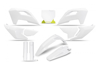 UFO KOMPLET PLASTIKÓW (FULL KIT) Z OSŁONAMI TELESKOPÓW (AMORTYZATORÓW) HUSQVARNA TC 125 / 250 '23-'24, FC 250 / 350 / 450 '23-'24, FX 350 / 450 '23-'24, TX 300 '24, KOLOR BIAŁY