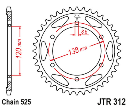 JT ZĘBATKA TYLNA 253 38 HONDA VFR 750 '88-'92, VFR 400 '90-'93 (25338JT) (ŁAŃC. 525) NA ZAMÓWIENIE
