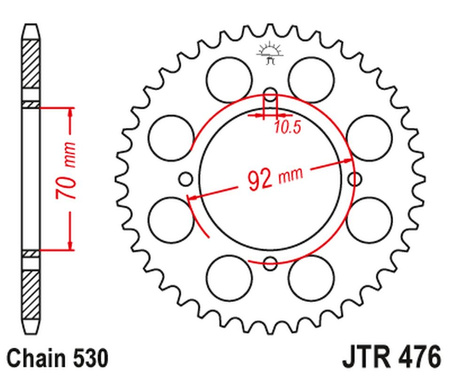 JT ZĘBATKA TYLNA 476 33 KAWASAKI GPZ 250 '83-85', Z 250/400/440/500/550 '78-85' (47633JT) (ŁAŃC.530)