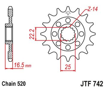 JT ZĘBATKA PRZEDNIA 2171 14 DUCATI 848/1098/1198 '07-'15 (217114JT) (MOD. ŁAŃC. 520)