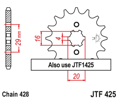 JT ZĘBATKA PRZEDNIA 425 17 SUZUKI TS 125R '90-'96, RV 125 '07-'15 (42517JT) (ŁAŃC. 428)