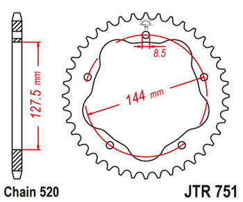 JT ZĘBATKA TYLNA 4320M 42 ALUMINIOWA (ERGAL) DUCATI MONSTER 800 S2R '05-'07, HYPERMOTARD 950 '19-'23, BIPOSTO 748/S '95-'03 (ŁAŃC. 520) (STREETFIGHTER/EVO 848 '08-'15 KONWERSJA NA ŁAŃC. 520) (POTRZEBNY ADAPTER JTA750B)