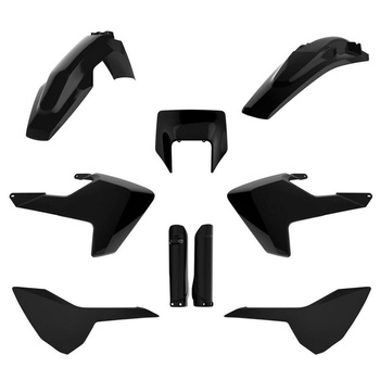 POLISPORT KOMPLET PLASTIKÓW (FULL KIT) HUSQVARNA TE/FE TPI '17-'19 W ZESTAWIE TABLICA PRZEDNIA (8666900002) I OSŁONY AMORTYZARORÓW (8398900002) KOLOR CZARNY