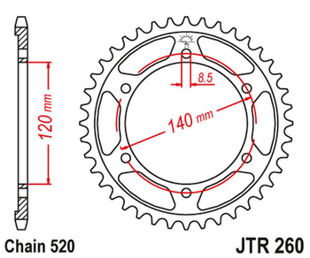 JT ZĘBATKA TYLNA 260 40 HONDA XL250 R '84-87' (ND11) (26040JT) (ŁAŃC.520) (+2)