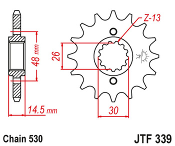 JT ZĘBATKA PRZEDNIA 339 15 HONDA VFR 750 86-87, CBX 750F 84-86, VFR 800 '02-'14 (33915JT) (ŁAŃC. 530)