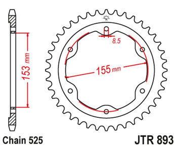JT ZĘBATKA TYLNA 4642 38 KTM 1290 SUPERDUKE (14-18) (464238JTZBK) (ŁAŃC.525) KOLOR CZARNY - ZASTĘPUJE JTR893.38