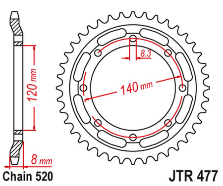 JT ZĘBATKA TYLNA 506 43 KAWASAKI KLR 600 '84-90' (50643JT) (ŁAŃC.520)