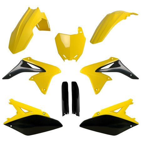 POLISPORT KOMPLET PLASTIKÓW (FULL KIT) SUZUKI RMZ 250 '10-'18 W ZESTAWIE TABLICA PRZEDNIA (8659300001) I OSŁONY AMORTYZARORÓW (8398300002) KOLOR ŻÓŁTY CZARNY