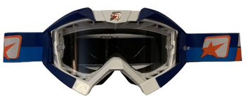 ARIETE GOGLE RIDING CROWS BASIC KOLOR BIAŁY/GRANATOWY/NIEBIESKI, SZYBKA ANTI FOG, ANTI SCRATCH, UV, ROLL-OFF READY, GĄBKA 2 WARSTWOWA