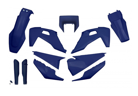 UFO KOMPLET PLASTIKÓW (FULL KIT) Z OSŁONAMI TELESKOPÓW (AMORTYZATORÓW) HUSQVARNA TX / TE 125 / 150 / 250 / 300 '20-'22, FE 250 / 350 / 450 / 501 '20-'23 KOLOR NIEBIESKI