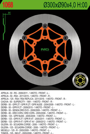 NG TARCZA HAMULCOWA PRZÓD APRILIA RS4 125 '12-'17, DERBI GPR 125 '05-'12 (300X90X4,0MM) (6X6,5MM) PŁYWAJĄCA - TYLKO NA SPECJALNE ZAMÓWIENIE