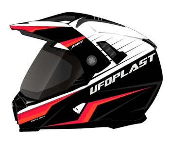 UFO KASK ARIES OFFROAD / DUAL / TOURER / CROSSOVER Z SZYBĄ, DASZKIEM I BLENDĄ PRZECIWSŁONECZNĄ KOLOR CZARNY/BIAŁY/CZERWONY FLUO ROZMIAR XL ( ECE 22R06 ) - KOLEKCJA 2024